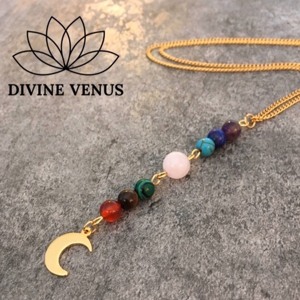 Chakra Moon Genuine Gemstones Necklace Choker